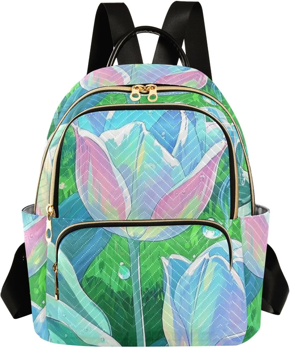 Mini Backpack Quilted Purse for Womens Small Backpack Daypack Tulips Design for Travel Daily Office,Multi3