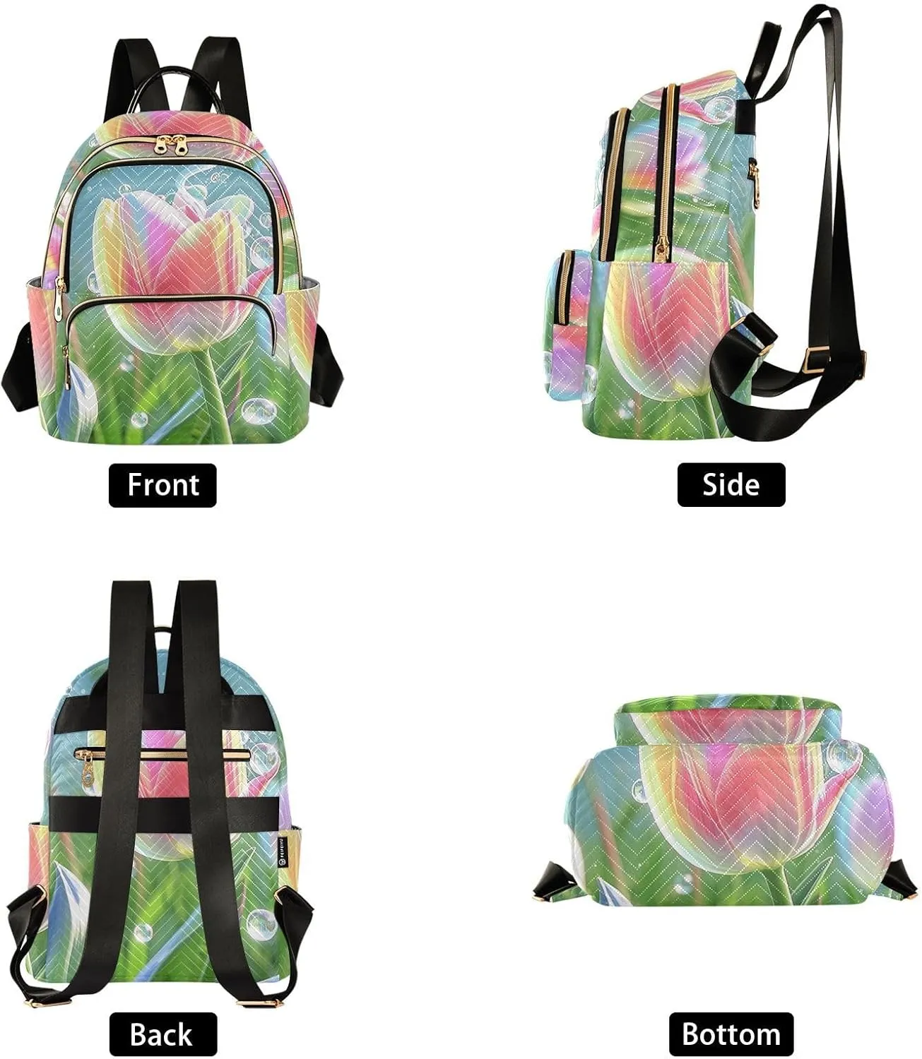 Mini Backpack Quilted Purse for Womens Small Backpack Daypack Tulips Design for Travel Daily Work,Multi10