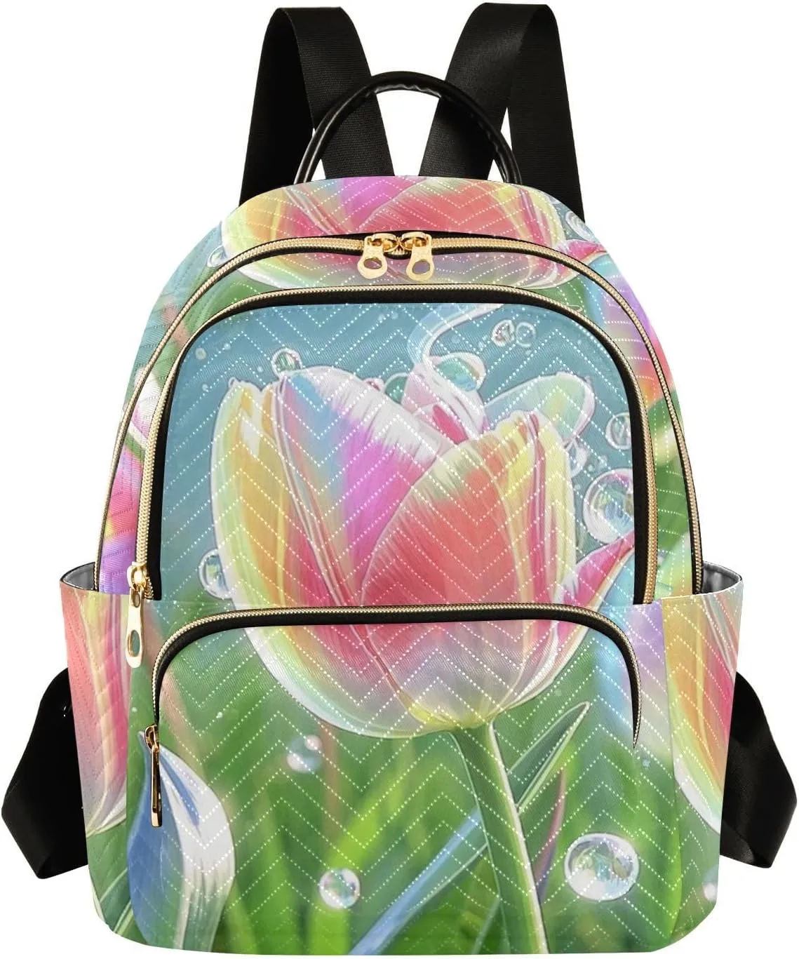 Mini Backpack Quilted Purse for Womens Small Backpack Daypack Tulips Design for Travel Daily Work,Multi10