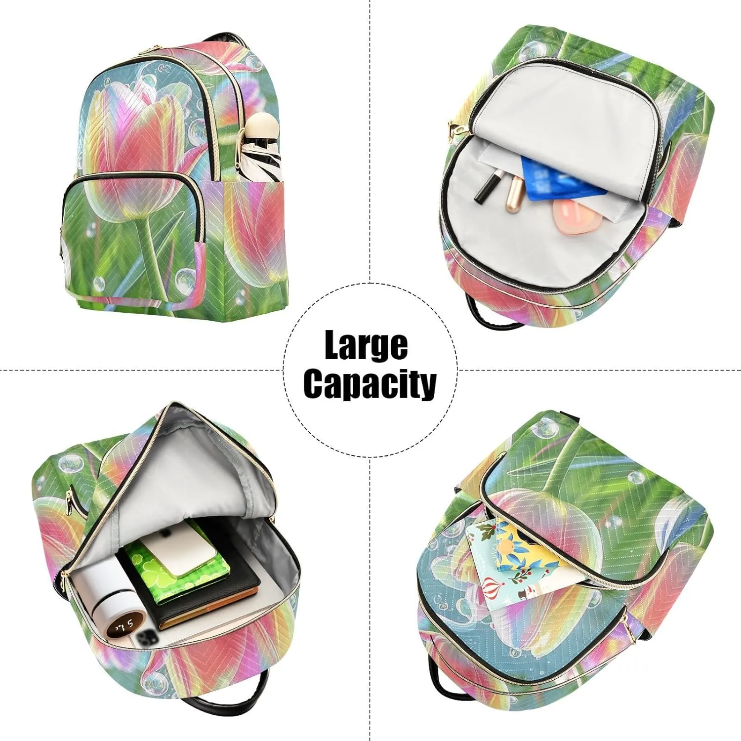 Mini Backpack Quilted Purse for Womens Small Backpack Daypack Tulips Design for Travel Daily Work,Multi10