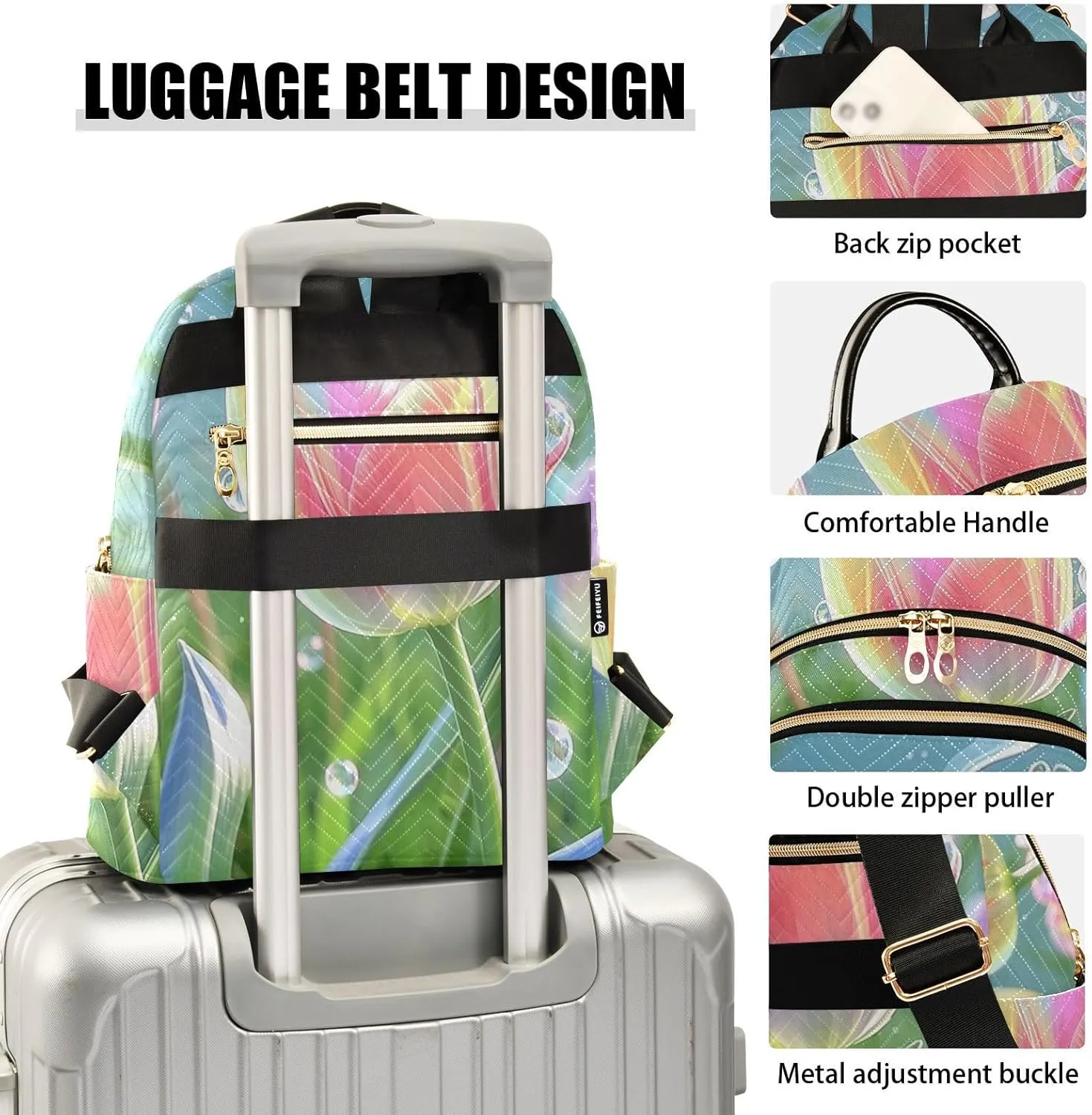 Mini Backpack Quilted Purse for Womens Small Backpack Daypack Tulips Design for Travel Daily Work,Multi10