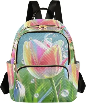 Mini Backpack Quilted Purse for Womens Small Backpack Daypack Tulips Design for Travel Daily Work,Multi10