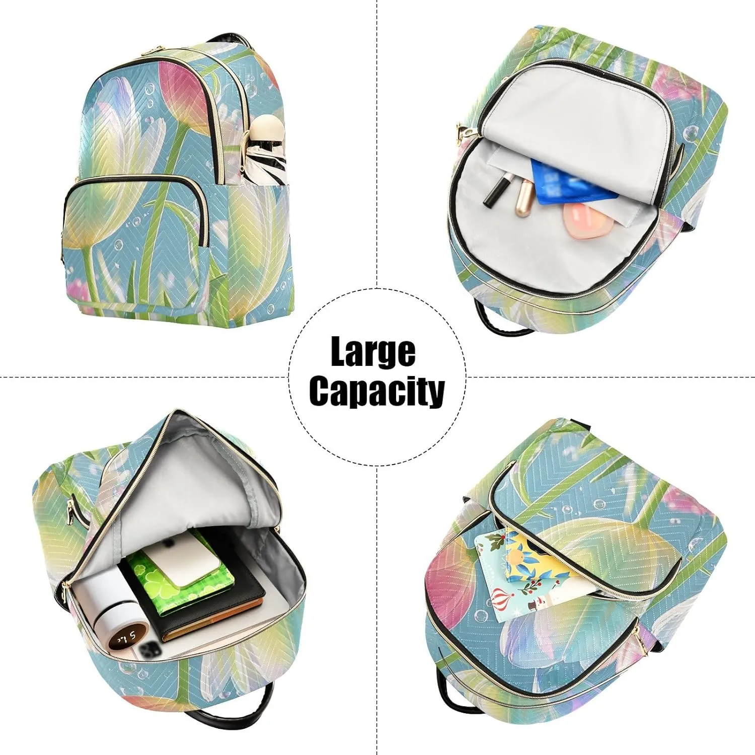 Mini Backpack Quilted Purse for Womens Small Backpack Daypack Tulips Design for Travel Daily Work,Multi1