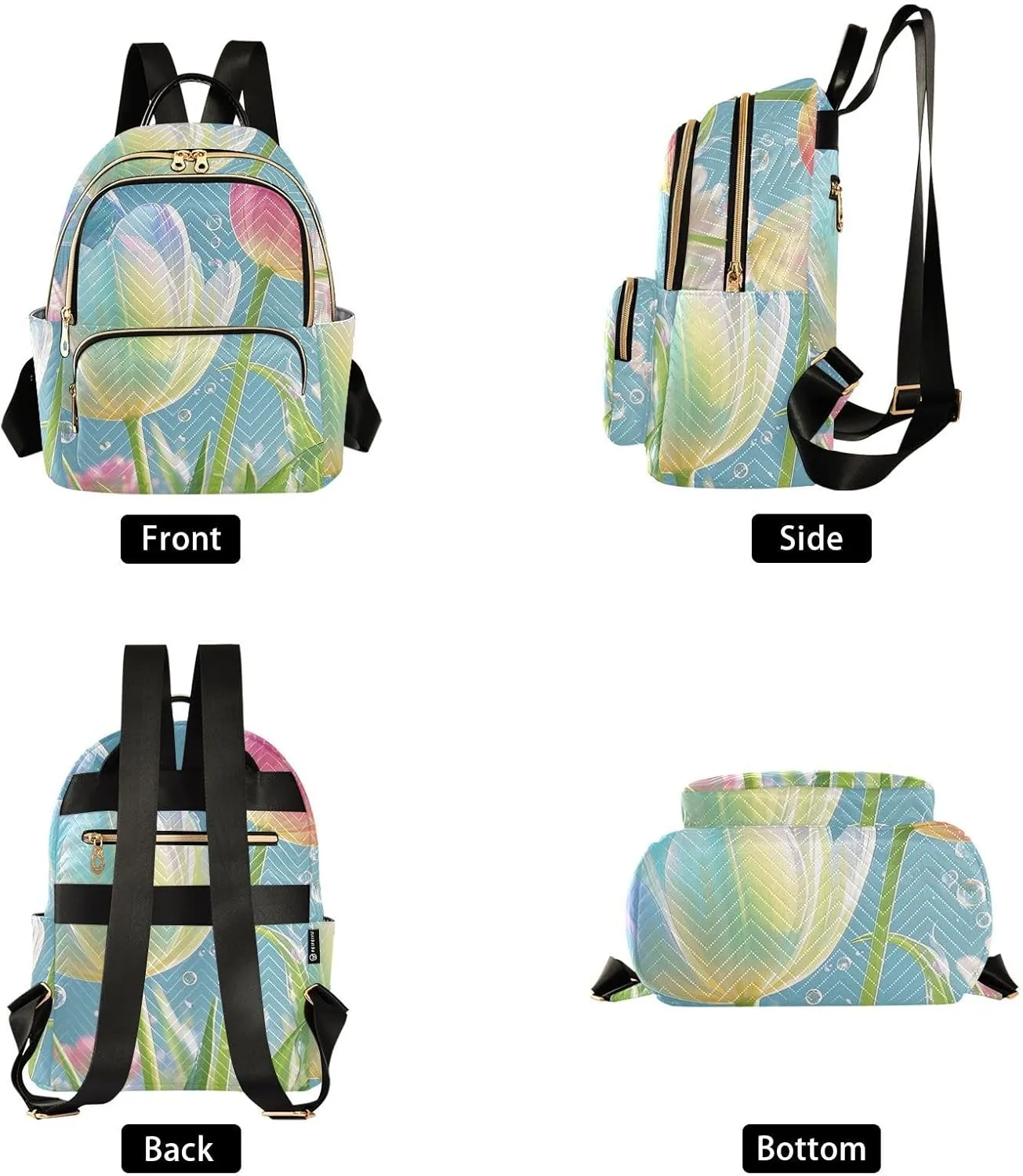 Mini Backpack Quilted Purse for Womens Small Backpack Daypack Tulips Design for Travel Daily Work,Multi1