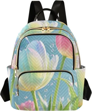 Mini Backpack Quilted Purse for Womens Small Backpack Daypack Tulips Design for Travel Daily Work,Multi1