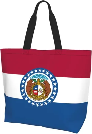 Missouri State Flag Large one-shoulder shopping bag, women's one-shoulder casual handbag, reusable multi-purpose shopping bag