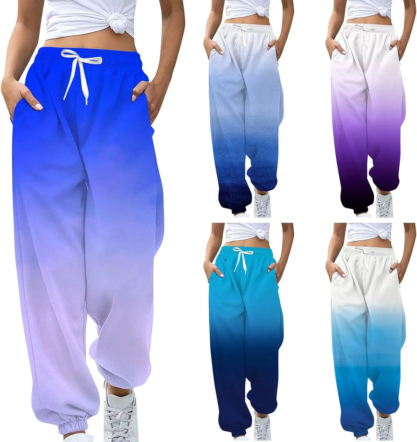 Miyaomn 2024 Fall Sweatpants for Women Baggy Cinch Bottom Joggers High Waisted Drawstring Workout Lounge Trousers with Pocket