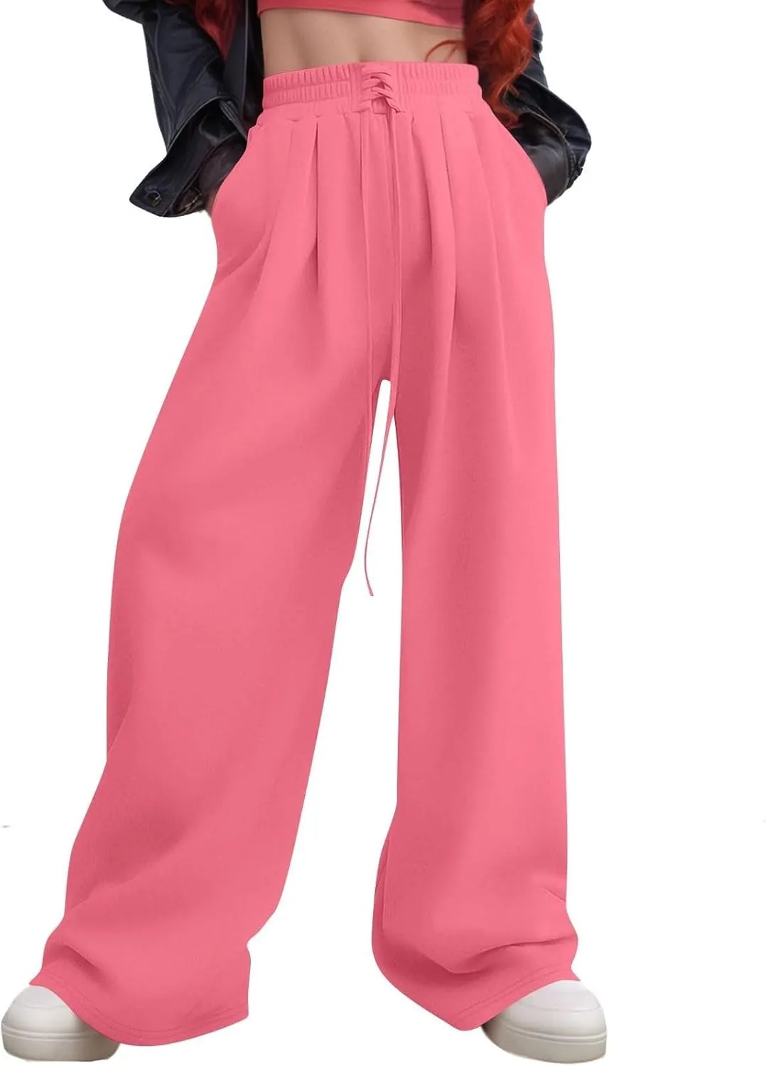 Miyaomn Wide Leg Sweatpants for Women 2024 Trendy High Waist Drawstring Baggy Lounge Pants Y2K Fashion Streetwear with Pocket