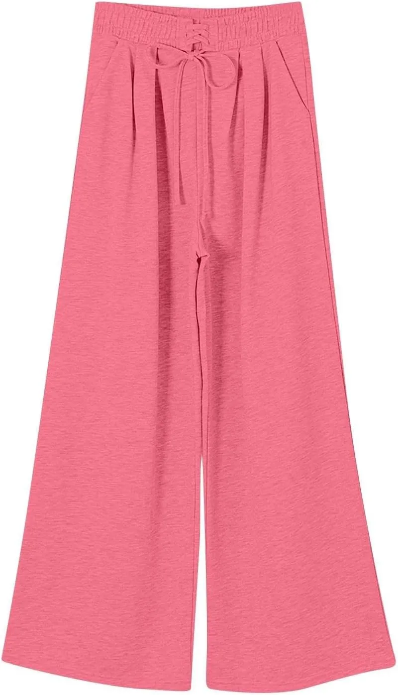Miyaomn Wide Leg Sweatpants for Women 2024 Trendy High Waist Drawstring Baggy Lounge Pants Y2K Fashion Streetwear with Pocket