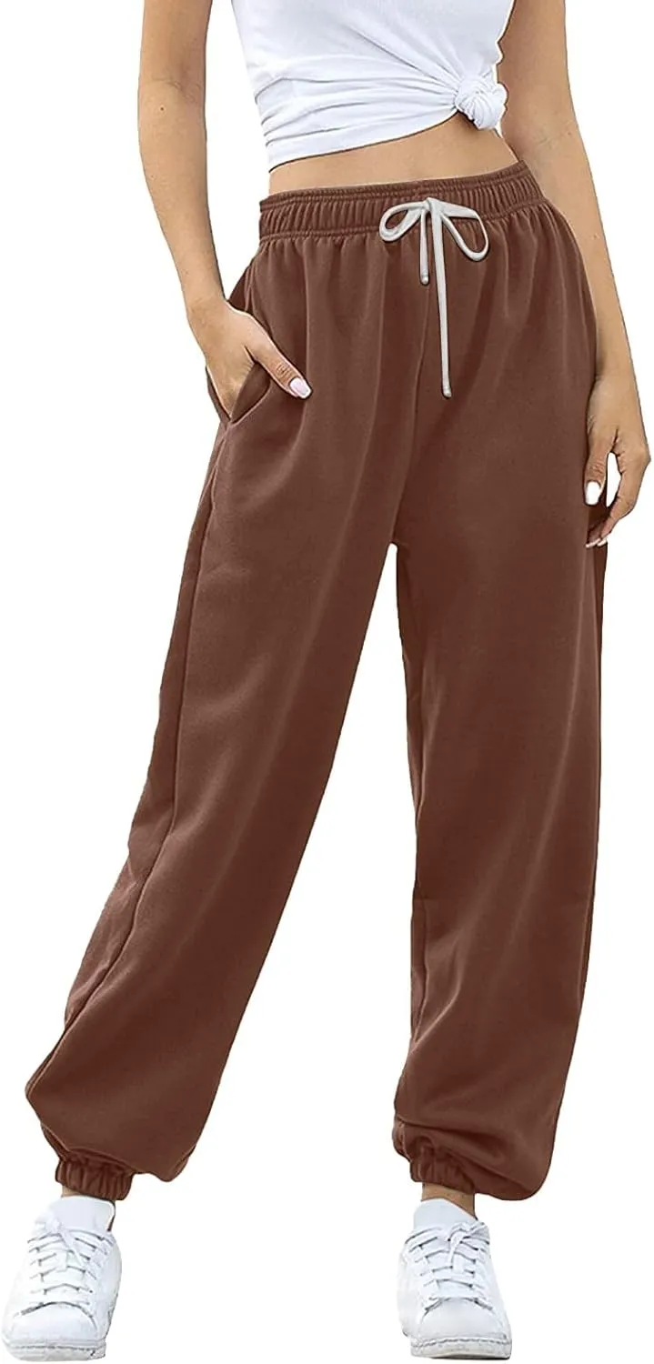 Miyaomn Women's Casual Baggy Sweatpants Elastic High Waisted Drawstring Workout Athletic Joggers Pants 2024 Fall with Pockets