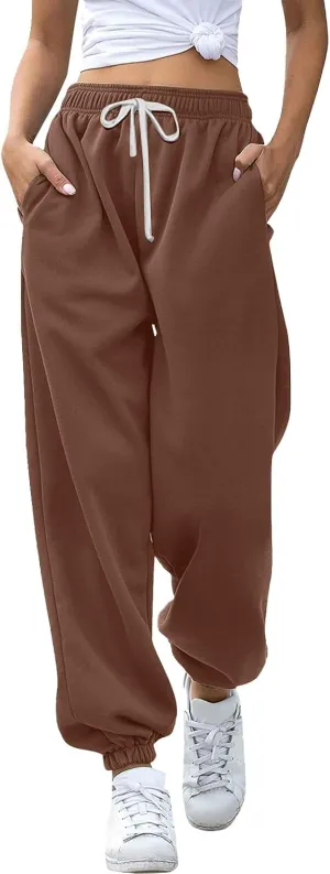 Miyaomn Women's Casual Baggy Sweatpants Elastic High Waisted Drawstring Workout Athletic Joggers Pants 2024 Fall with Pockets