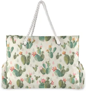 MNSRUU Large Beach Bag, Floral Cherry Blossoms And Branches Pink Tote Bag Travel Gym Bag with Waterproof Pocket Compartment