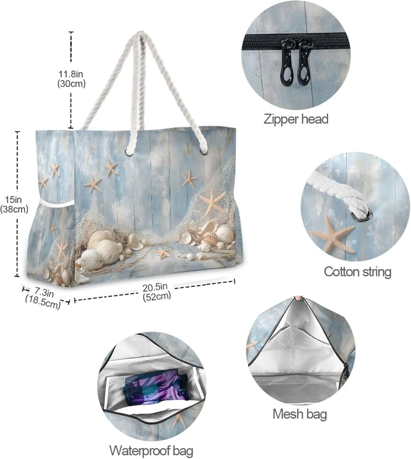 MNSRUU Large Beach Bag for Women, Summer Ocean Tote Travel Gym Swim Bag