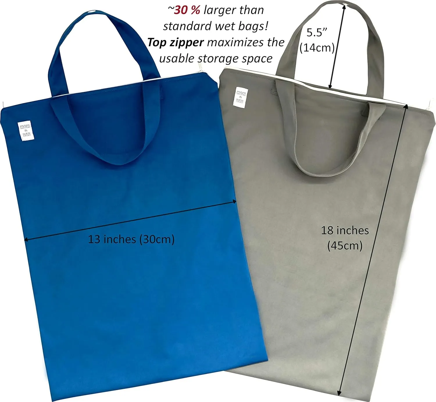 MOM & BAB Wet Bags for Baby | Travel | Cloth Diapers | Swimsuits and Towel | Wet Dry Bag for Breast Pump Parts, Gym, Yoga | Water & Odor Resistant (Blue&Gray)
