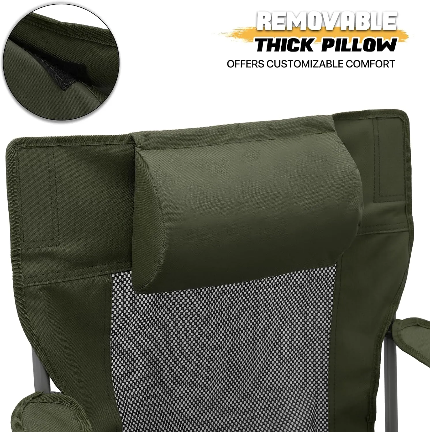 MoNiBloom Portable Folding Reclining Camping Chair with Foot Rest for Adults Outdoor Beach Hiking Fishing Lounge Recliner Mesh Camp Chair with Headrest Footrest Cup Holder Side Pocket (Dark Green)