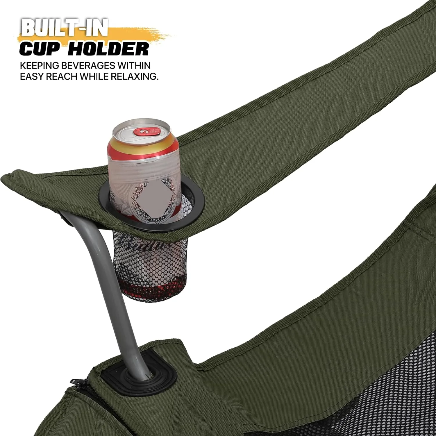 MoNiBloom Portable Folding Reclining Camping Chair with Foot Rest for Adults Outdoor Beach Hiking Fishing Lounge Recliner Mesh Camp Chair with Headrest Footrest Cup Holder Side Pocket (Dark Green)