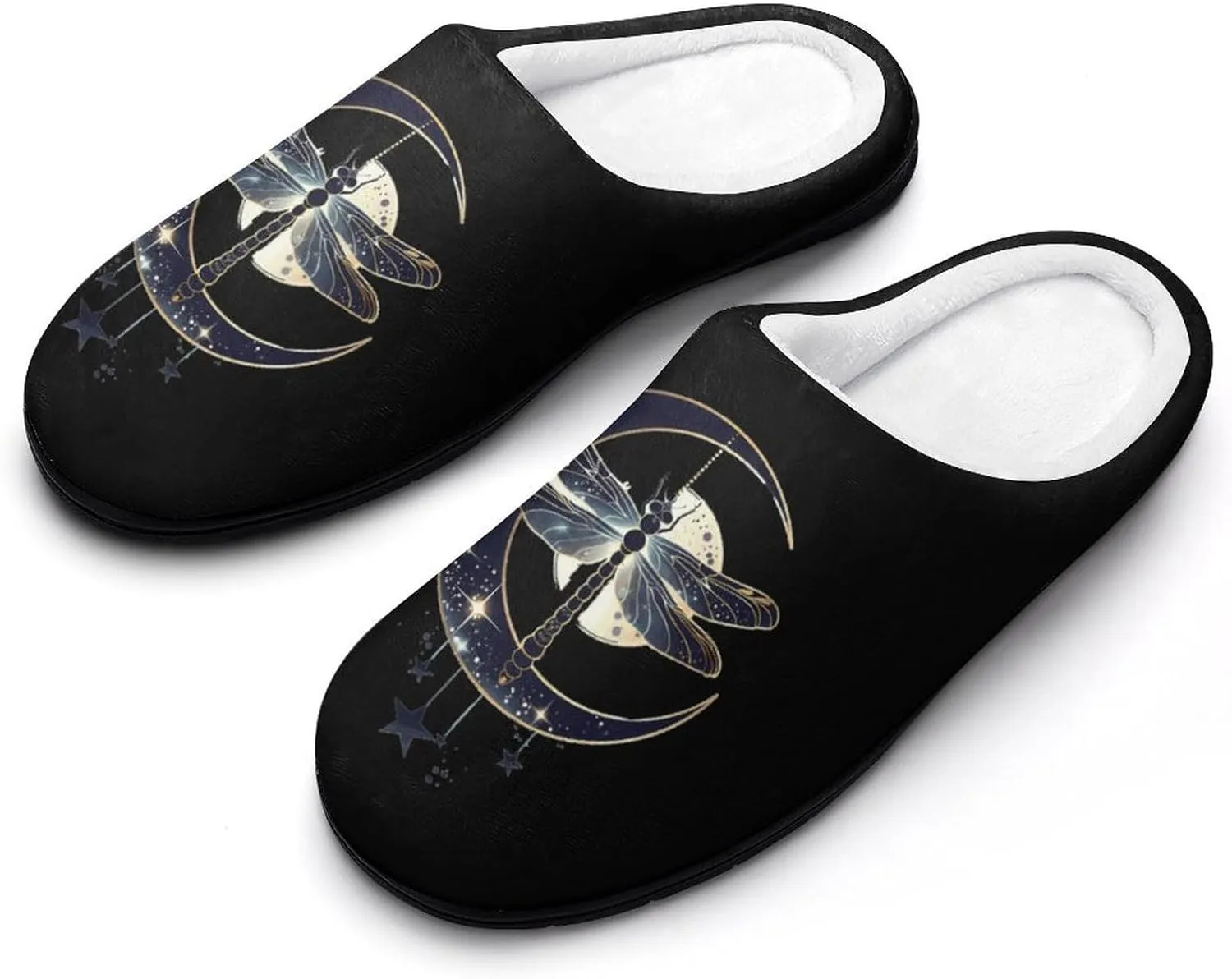 Moon Nature Insect Dragonfly Cotton Slippers for Women Warm Slippers Anti Slip House Shoes