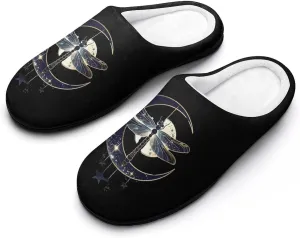 Moon Nature Insect Dragonfly Cotton Slippers for Women Warm Slippers Anti Slip House Shoes