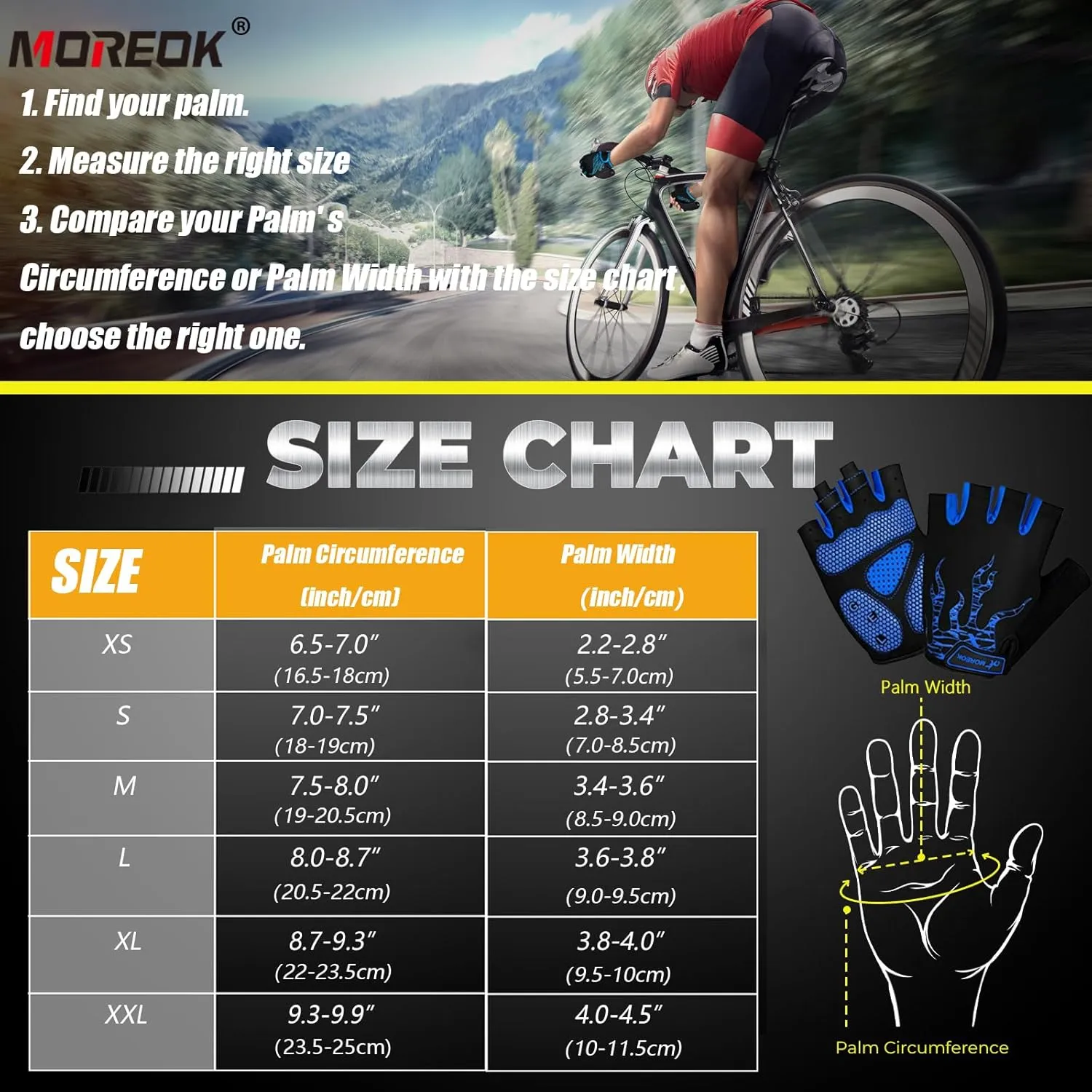 MOREOK Cycling Gloves Bike Gloves for Men/Women-[5MM Gel Pad] Half Finger Bicycle Biking Gloves for Cycling/Weight Lifting/Gym/Motorcycle/Rowing/Outdoor Sports