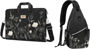 MOSISO Crossbody Sling Backpack&Laptop Bag for Women, 15 inch Computer Bag Compatible with MacBook, HP, Dell, Lenovo, Asus, Notebook, 15.6 inch Laptop Messenger Shoulder Sleeve with Strap,Retro Flower