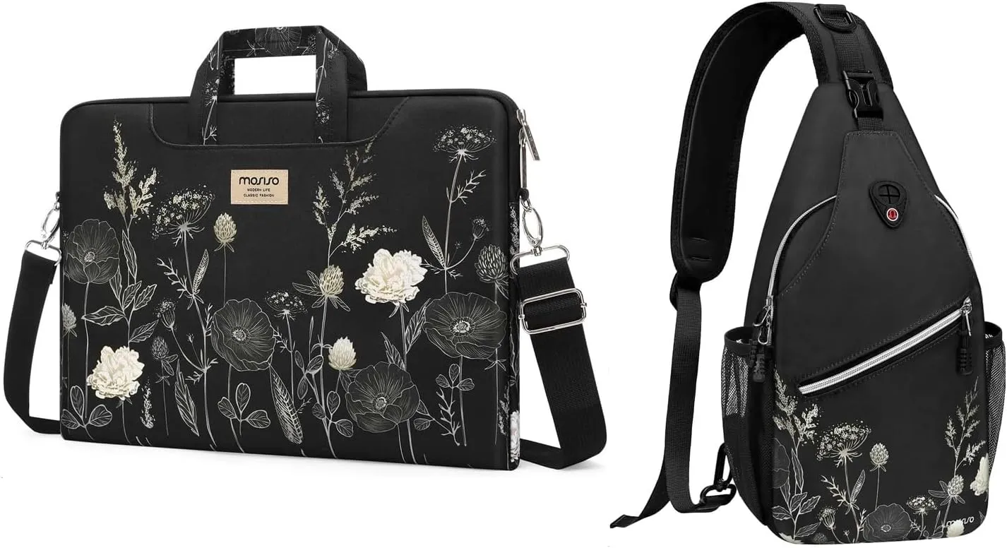 MOSISO Crossbody Sling Backpack&Laptop Bag for Women, 15 inch Computer Bag Compatible with MacBook, HP, Dell, Lenovo, Asus, Notebook, 15.6 inch Laptop Messenger Shoulder Sleeve with Strap,Retro Flower