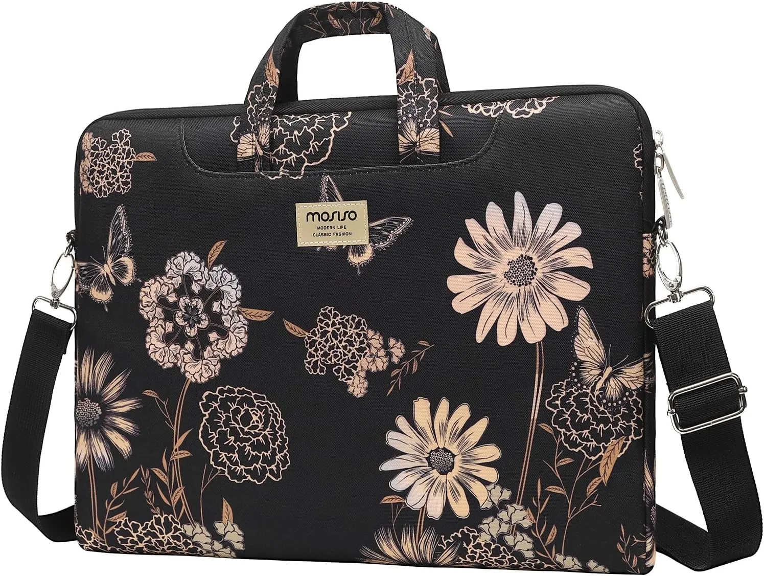 MOSISO Laptop Bag for Women, 15 inch Computer Bag Compatible with MacBook, HP, Dell, Lenovo, Asus, Notebook, 15.6 inch Laptop Shoulder Carrying Messenger Sleeve with Strap, Vintage Floral