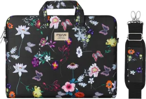 MOSISO Laptop Shoulder Bag Compatible with MacBook Air 15 inch M2 A2941 2023/Pro 16 2023-2019 M2 A2780 M1 A2485 A2141,15-15.6 inch Notebook, Seasons Flowers Polyester Sleeve Case with Belt, Black