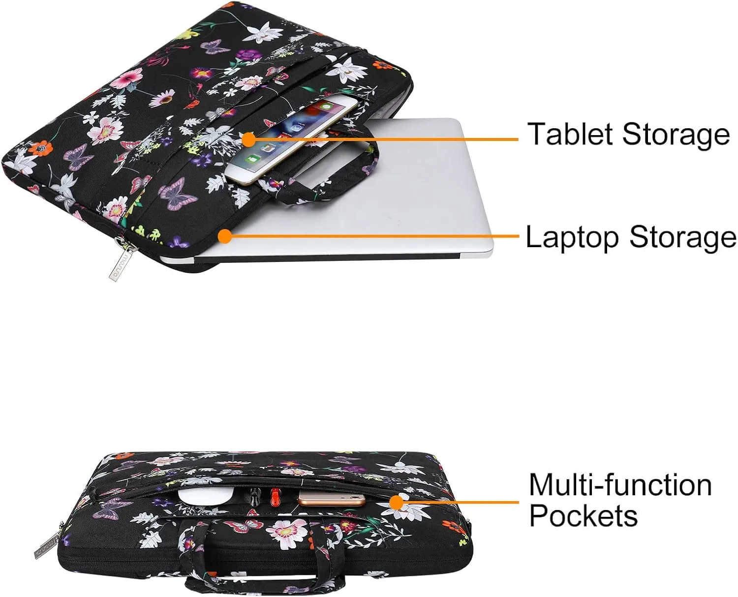 MOSISO Laptop Shoulder Bag Compatible with MacBook Air 15 inch M2 A2941 2023/Pro 16 2023-2019 M2 A2780 M1 A2485 A2141,15-15.6 inch Notebook, Seasons Flowers Polyester Sleeve Case with Belt, Black