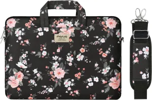 MOSISO Laptop Shoulder Bag Compatible with MacBook Air 15 inch M2 A2941 2023/Pro 16 2023-2019 M2 A2780 M1 A2485 A2141/Pro 15 A1398, 15-15.6 inch Notebook, Weigela Florida Briefcase with Belt, Black