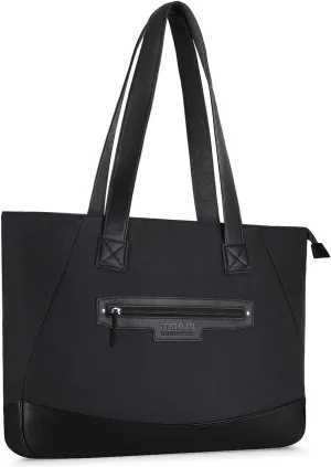 MOSISO Laptop Tote Bag (17-17.3 inch), Lightweight PU & Polyester Women Work Travel Shopping Carrying Shoulder Handbag with Compartment, Black