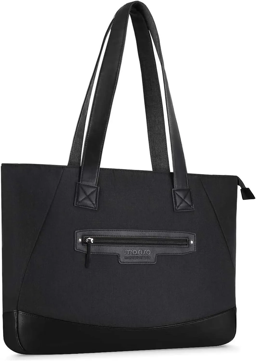 MOSISO Laptop Tote Bag (17-17.3 inch), Lightweight PU & Polyester Women Work Travel Shopping Carrying Shoulder Handbag with Compartment, Black