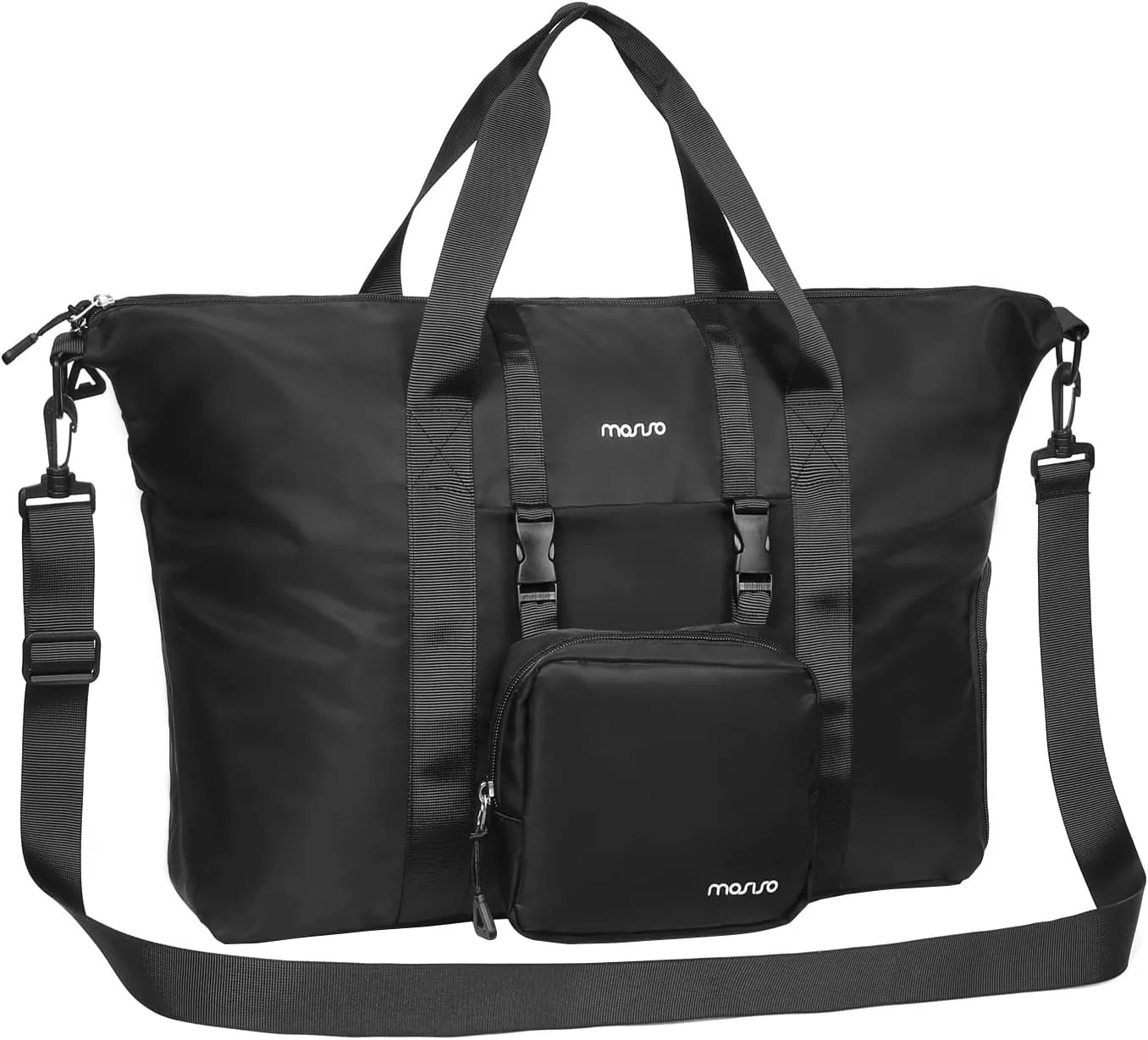 MOSISO Sports Gym Bag, Travel Duffel Bag Weekender Overnight Carry on, Lightweight Workout Fitness Duffel Bag for Men Women with Shoes Compartment & Small Case, Black