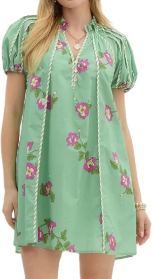 Muineobuka Women Boho Floral Print Babydoll Mini Dress Y2k Flower Puff Short Sleeve V Neck Ruffle Hem Peplum Flowy Dress