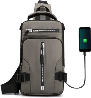 Multipurpose Waterproof Crossbody Bag,Fashion Chest Bag with USB Charging Port,Walking Backpack with Adjustable Strap
