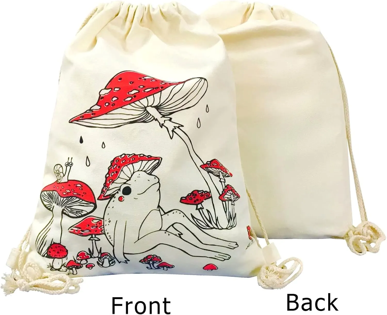 Mushroom Drawstring Backpack Cute Mushroom Frog Backpack Women Gift Vintage Aesthetic Canvas Gym Drawstring Bag Sports String Bag Cotton Sack Bag Beach Travel Sackpack