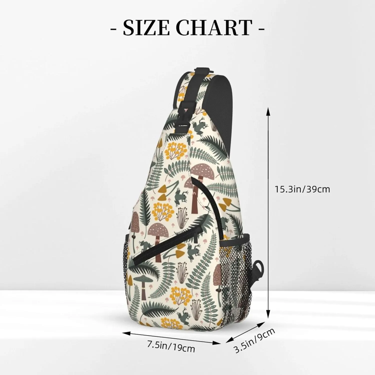 Mushroom Forest Leaves Sling Backpack Crossbody Bag, Chest Bag Daypack for Outdoors Hiking Traveling