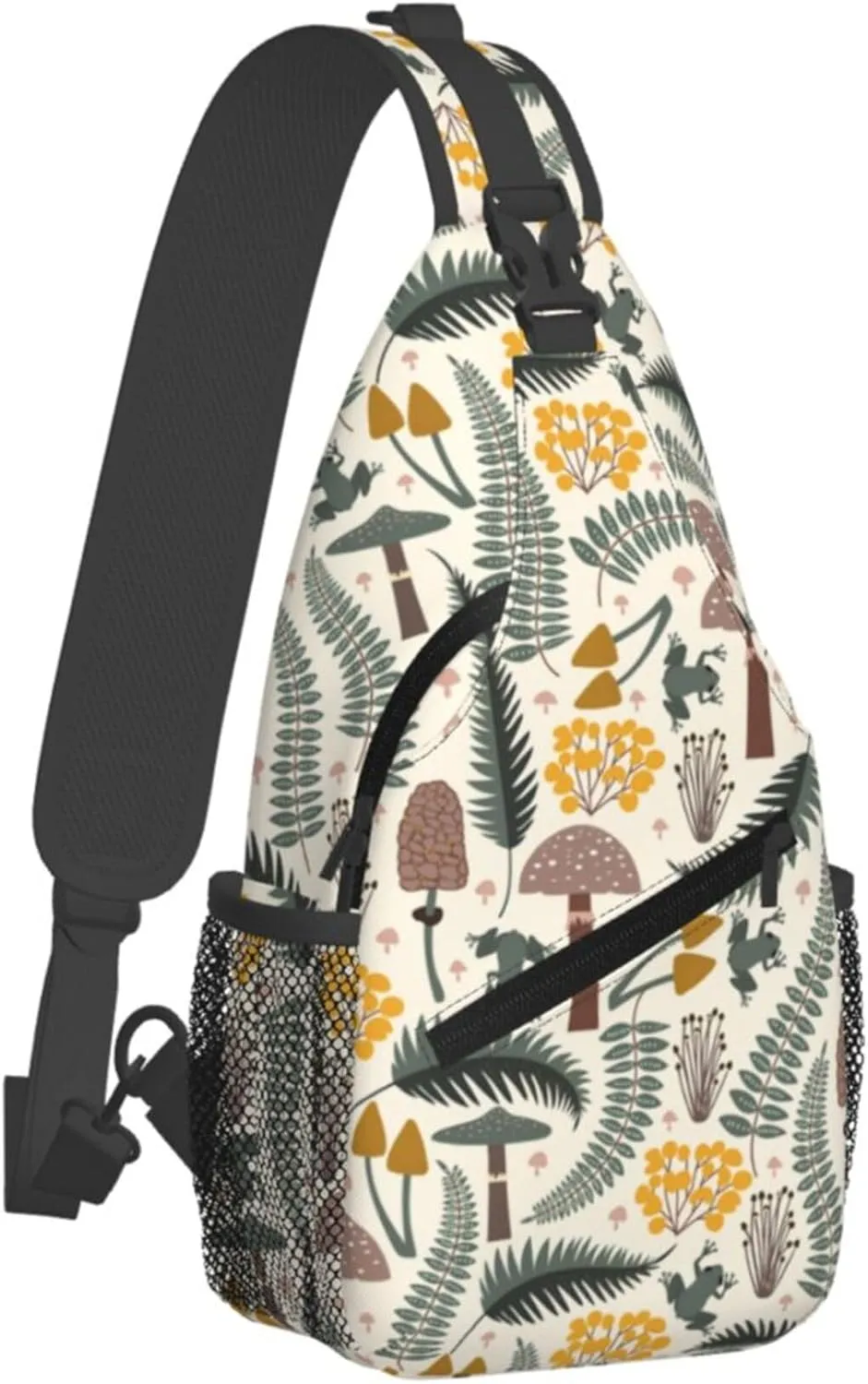 Mushroom Forest Leaves Sling Backpack Crossbody Bag, Chest Bag Daypack for Outdoors Hiking Traveling