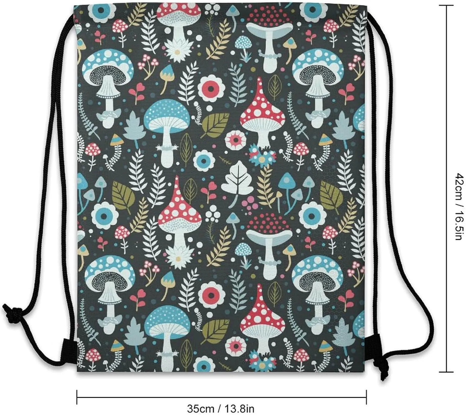 Mushroom Pattern Drawstring Backpack String Bag Sackpack Cinch for Gym Shopping Sport Yoga 35 * 42cm