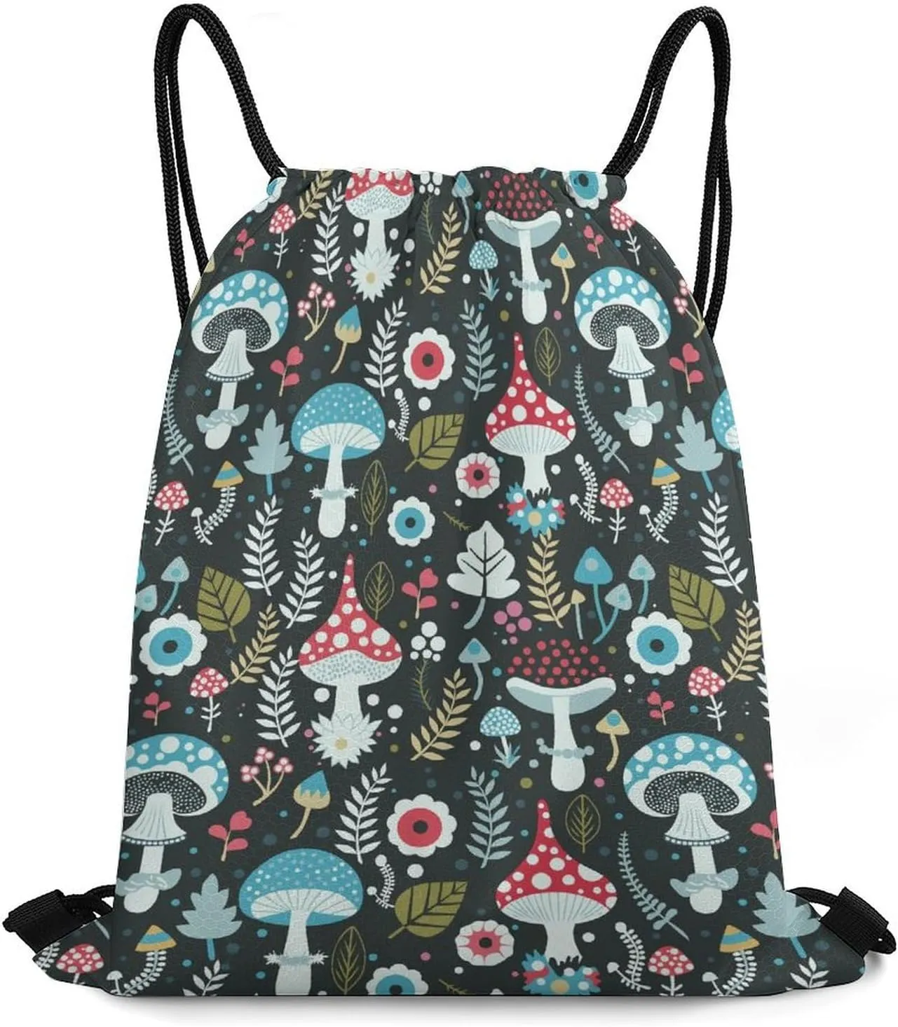 Mushroom Pattern Drawstring Backpack String Bag Sackpack Cinch for Gym Shopping Sport Yoga 35 * 42cm