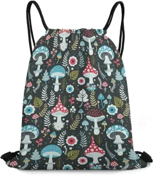 Mushroom Pattern Drawstring Backpack String Bag Sackpack Cinch for Gym Shopping Sport Yoga 35 * 42cm