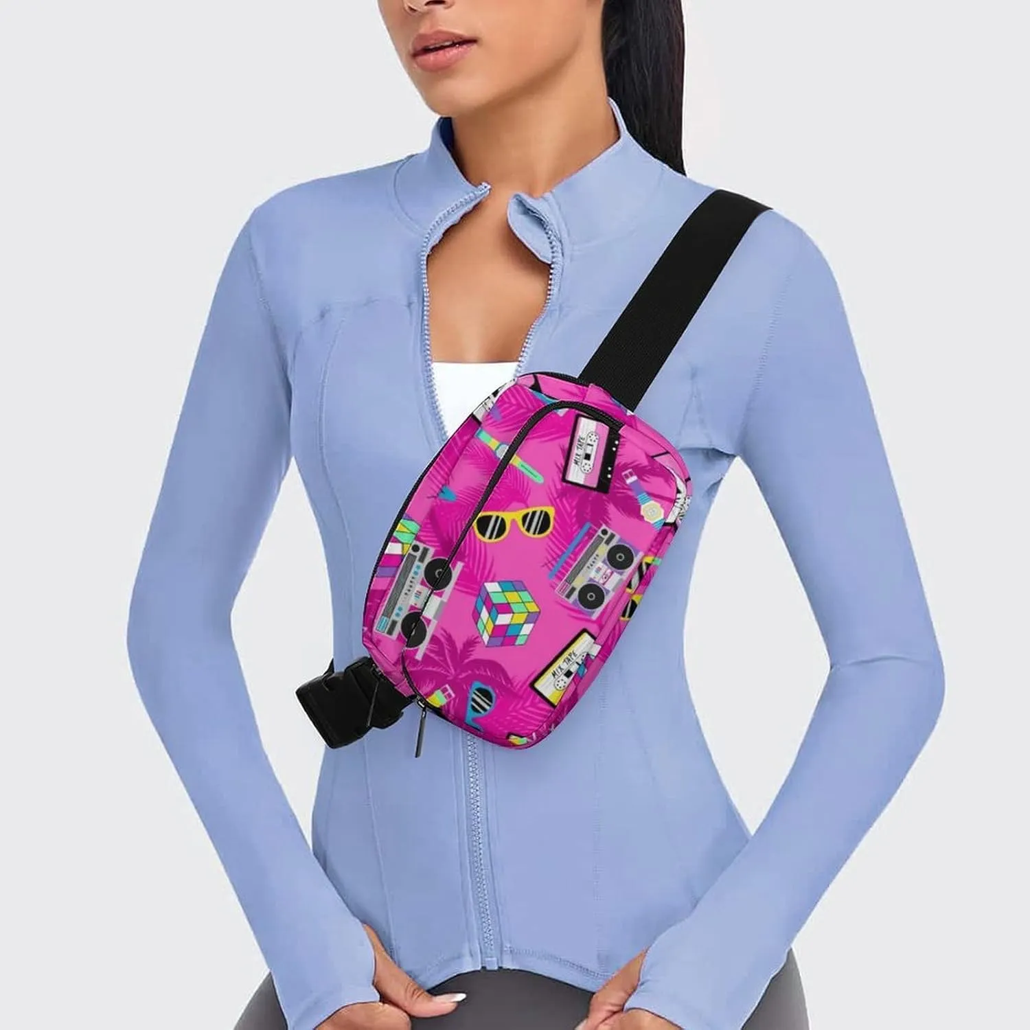 Music And Fun Pink Design Large Capacity Portable All Print Waist Bag