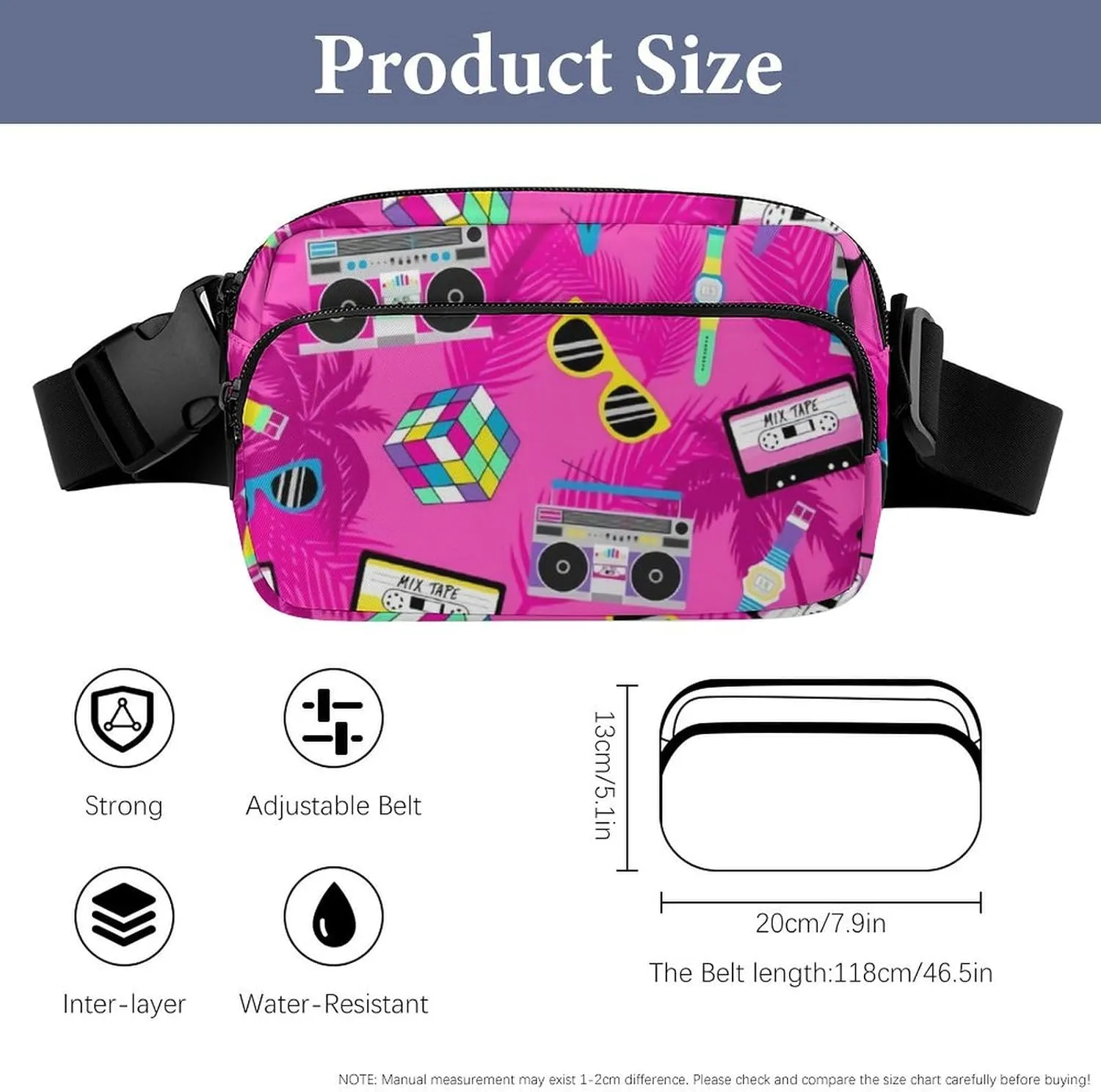 Music And Fun Pink Design Large Capacity Portable All Print Waist Bag
