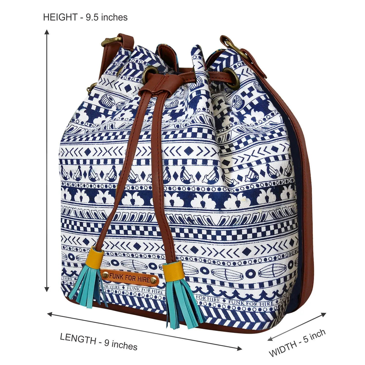 Music Border Drawstring Sling Bag White