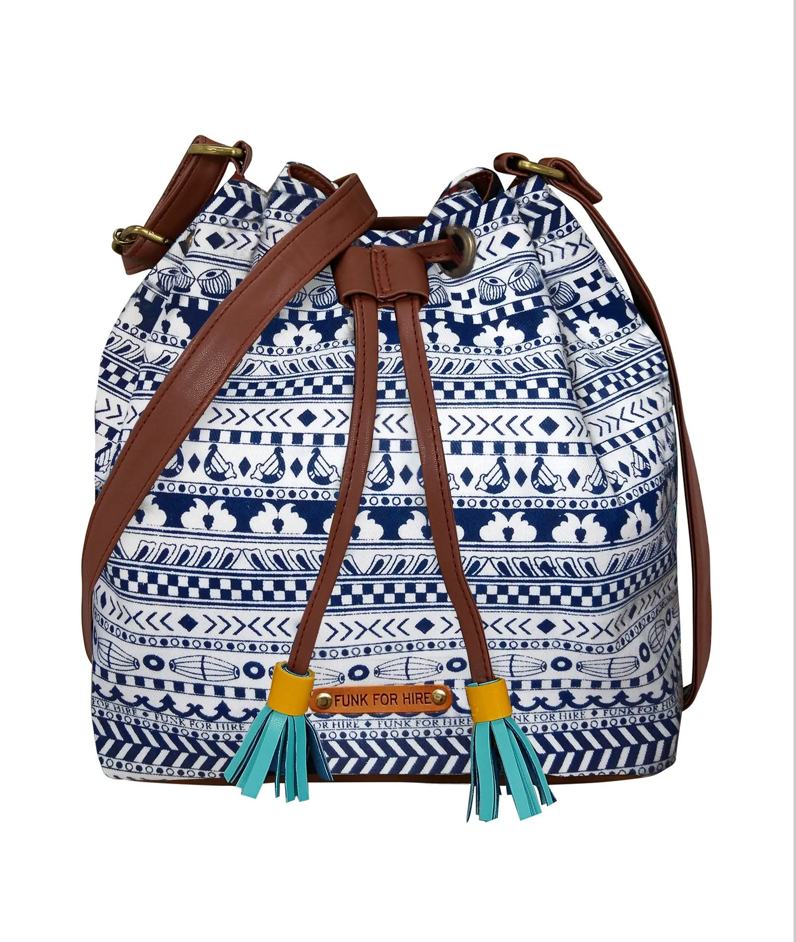 Music Border Drawstring Sling Bag White