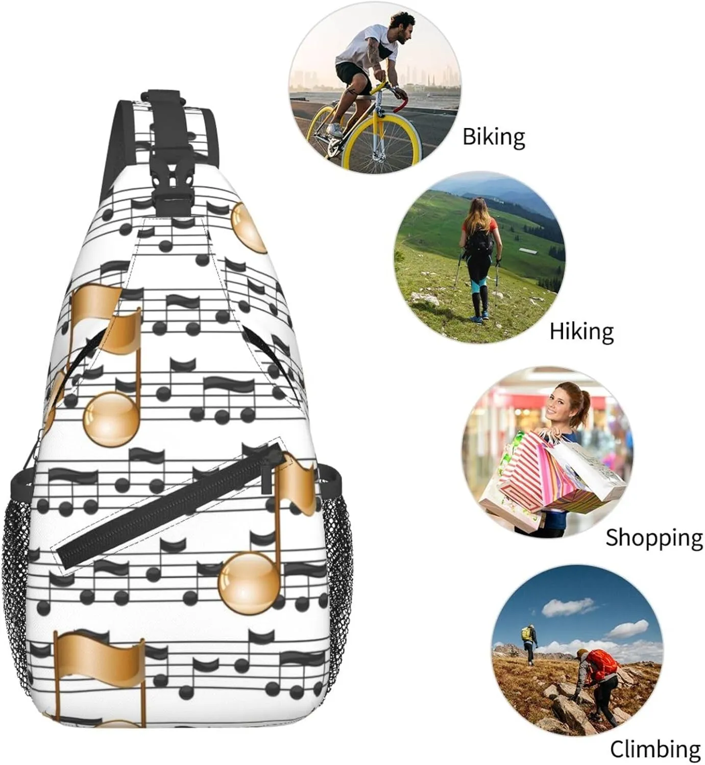 Music Crossbody Bag Music Notes Shoulder Bag Backpack Notes Sling Bag Cute Music Chest Casual Daypack Bag