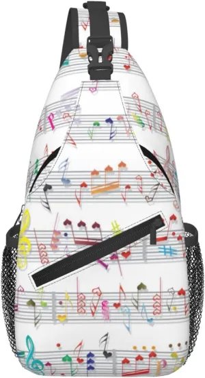 Music Crossbody Bag Music Notes Shoulder Bag Backpack Notes Sling Bag Cute Music Chest Casual Daypack Bag