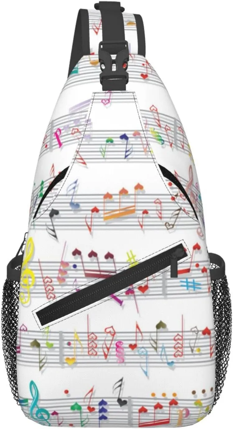 Music Crossbody Bag Music Notes Shoulder Bag Backpack Notes Sling Bag Cute Music Chest Casual Daypack Bag