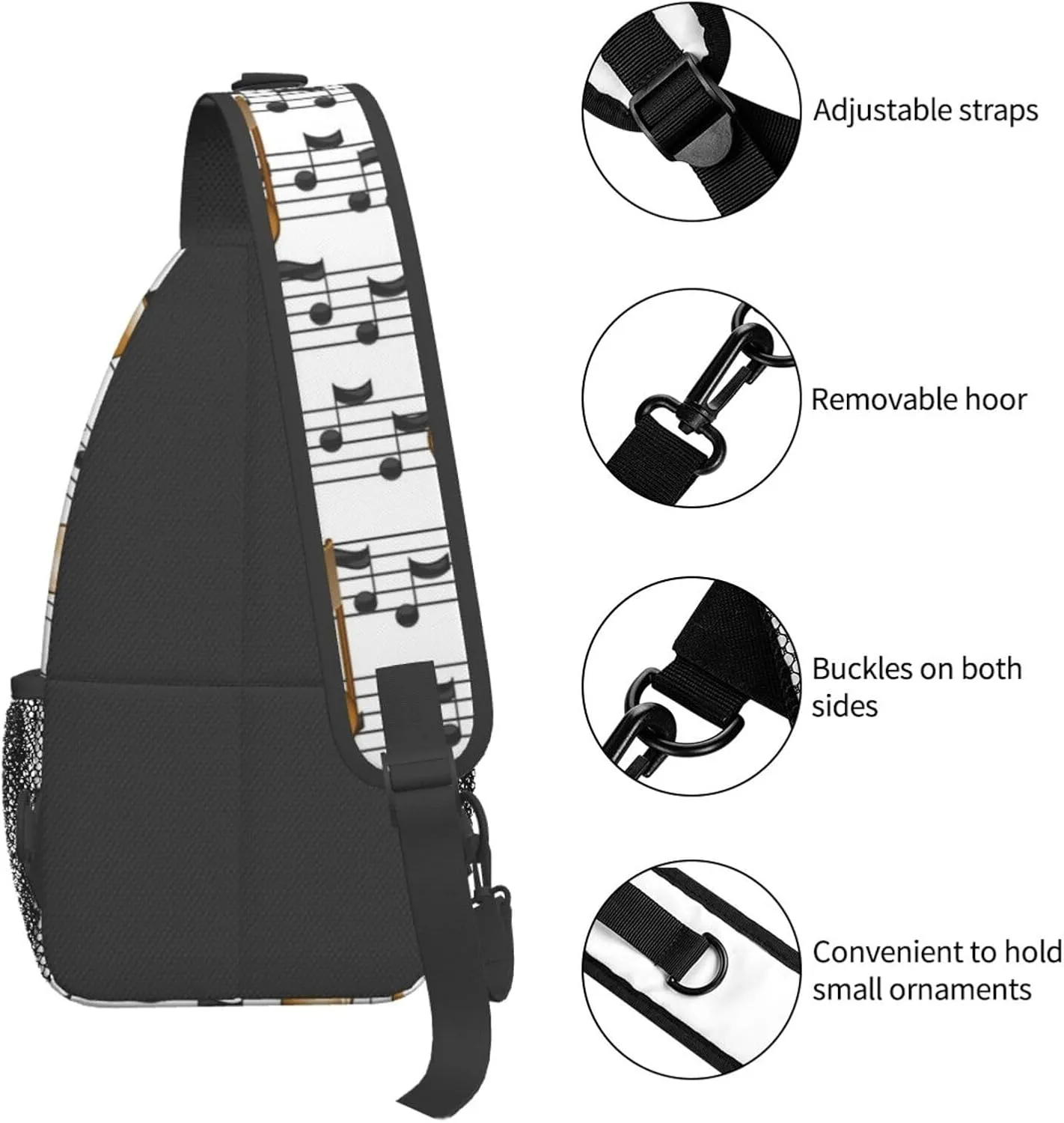 Music Crossbody Bag Music Notes Shoulder Bag Backpack Notes Sling Bag Cute Music Chest Casual Daypack Bag