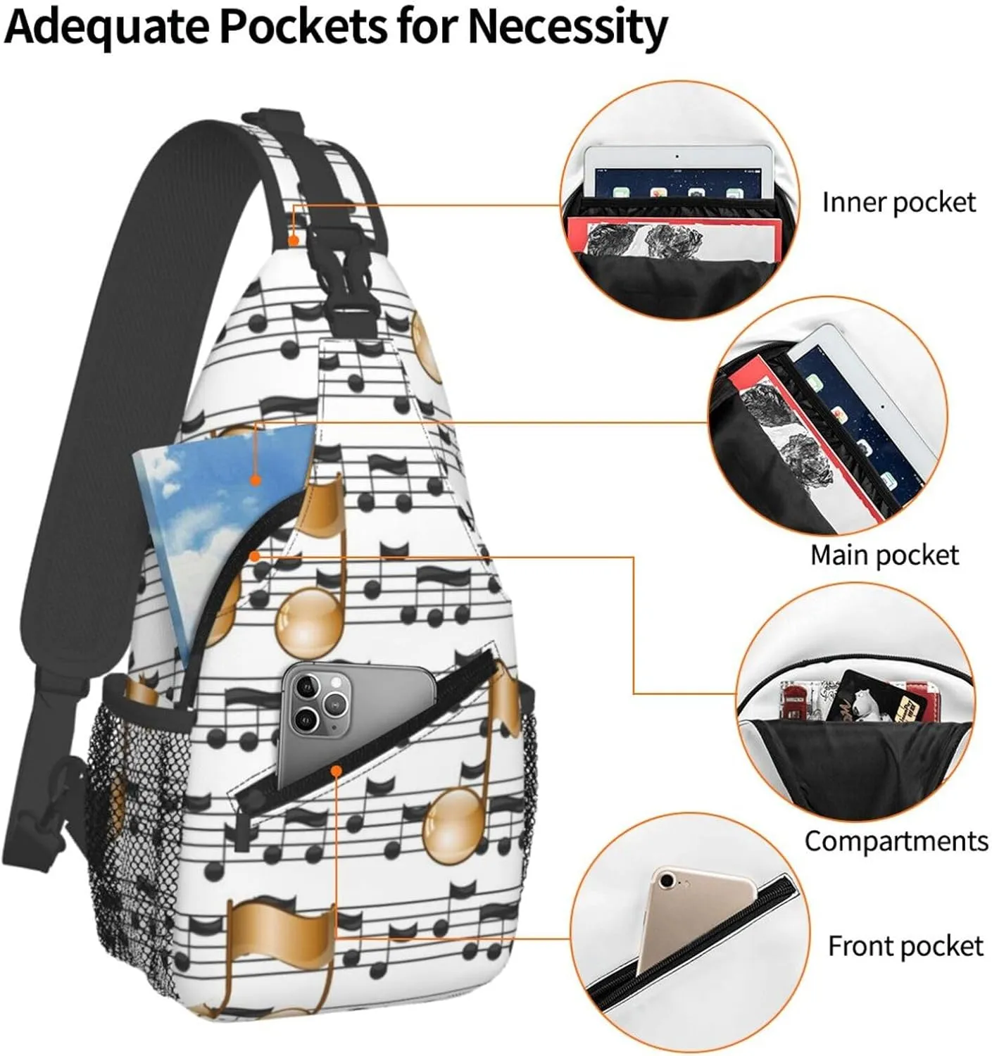 Music Crossbody Bag Music Notes Shoulder Bag Backpack Notes Sling Bag Cute Music Chest Casual Daypack Bag