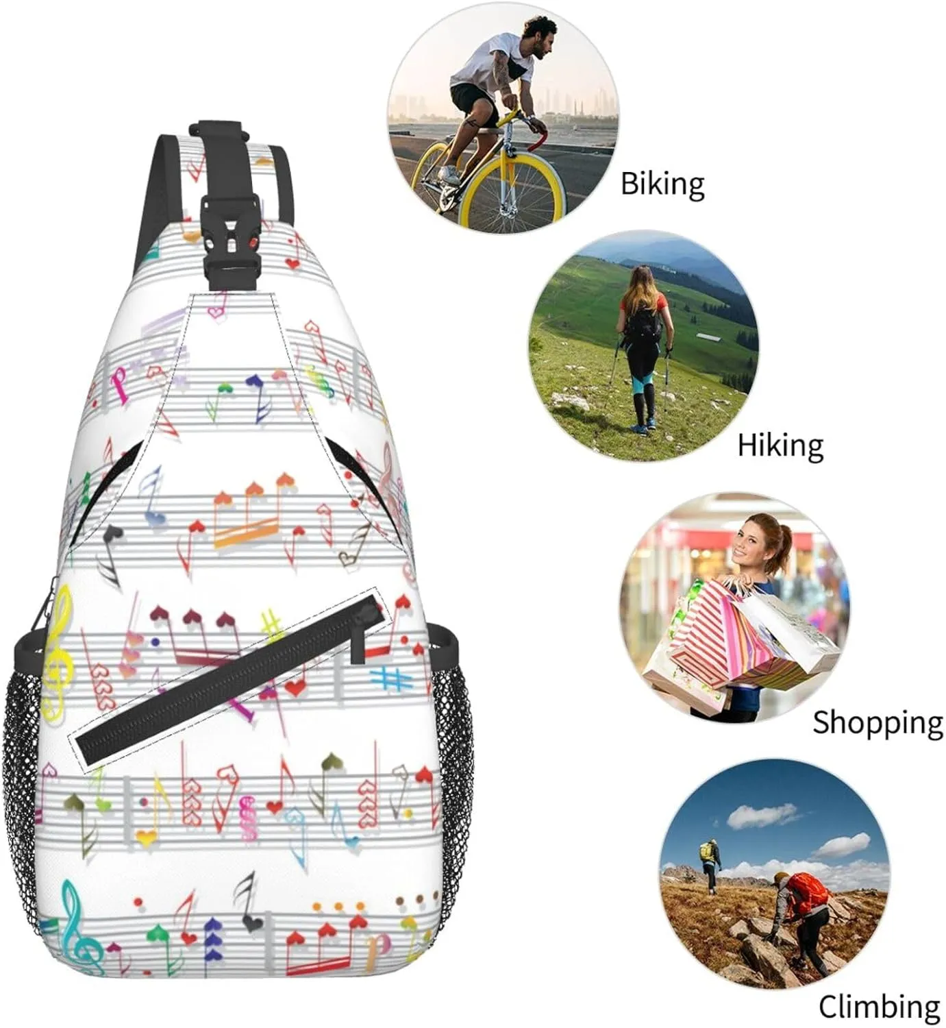 Music Crossbody Bag Music Notes Shoulder Bag Backpack Notes Sling Bag Cute Music Chest Casual Daypack Bag